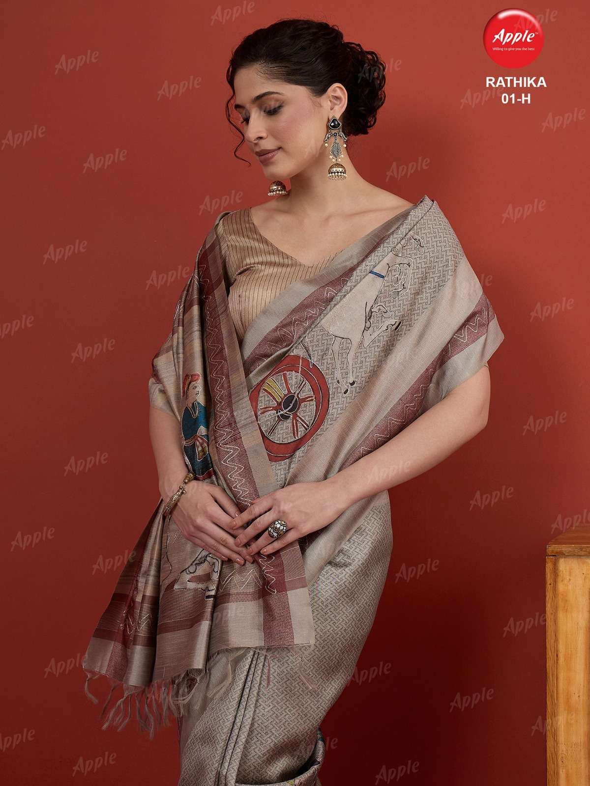 APPLE RATHIKA 1 ART SILK FABRIC WITH HERITAGE ART WORK ON SAREE WHOLESALE IN SURAT 